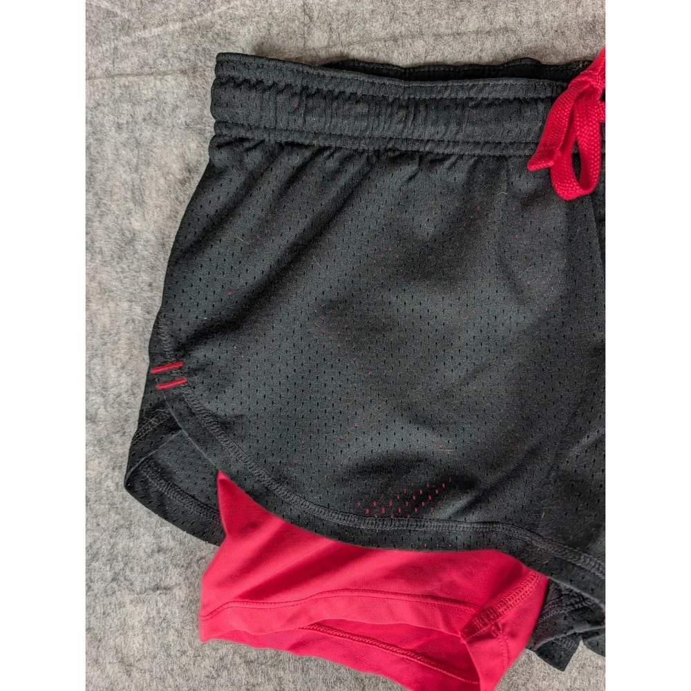 C9 Champion Mens 2-in-1 Mesh Athletic Shorts Black Red Drawstring Activewear